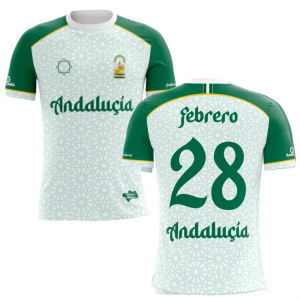 En la imágen se observa el diseño frontal y trasero de una camiseta deportiva de la selección Andaluça.