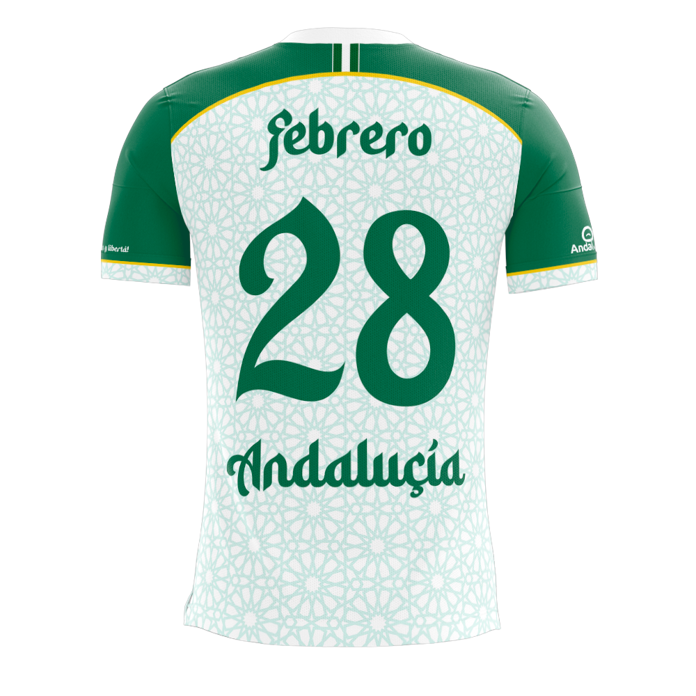 Se muestra la parte trasera de una cámiseta deportiva con el número 28 y el nombre Febrero